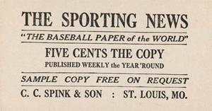 1916 Sporting News (M101-4) #54 John Evers Back