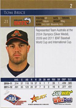 2012-13 Select Australian Baseball League #2 Tom Brice Back
