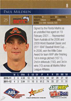 2012-13 Select Australian Baseball League #8 Paul Mildren Back