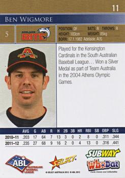 2012-13 Select Australian Baseball League #11 Ben Wigmore Back