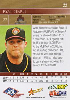 2012-13 Select Australian Baseball League #22 Ryan Searle Back