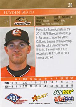 2012-13 Select Australian Baseball League #28 Hayden Beard Back