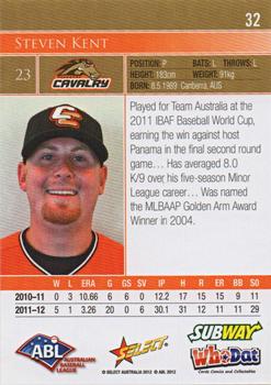 2012-13 Select Australian Baseball League #32 Steven Kent Back