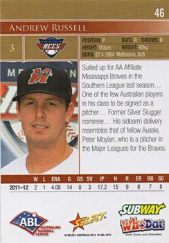 2012-13 Select Australian Baseball League #46 Andrew Russell Back