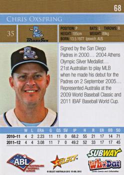 2012-13 Select Australian Baseball League #68 Chris Oxspring Back