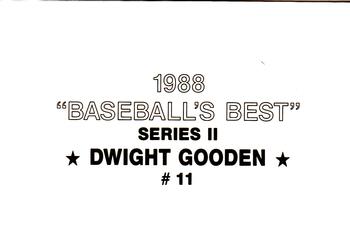 1988 Baseball's Best Series II (unlicensed) #11 Dwight Gooden Back