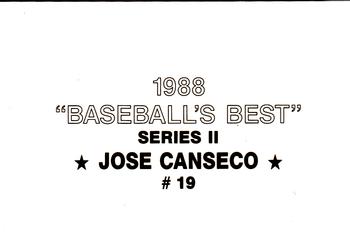 1988 Baseball's Best Series II (unlicensed) #19 Jose Canseco Back