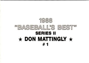 1988 Baseball's Best Series II (unlicensed) #1 Don Mattingly Back