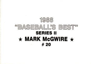 1988 Baseball's Best Series II (unlicensed) #20 Mark McGwire Back