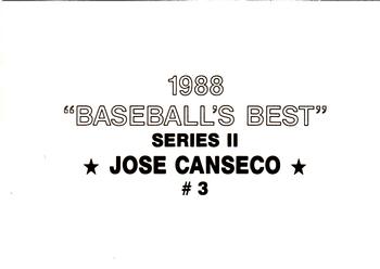 1988 Baseball's Best Series II (unlicensed) #3 Jose Canseco Back