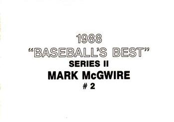 1988 Baseball's Best Series II (unlicensed) #2 Mark McGwire Back