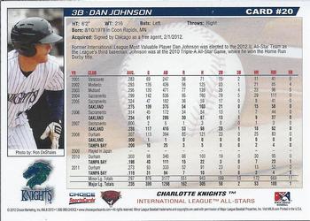 2012 Choice International League All-Stars #20 Dan Johnson Back