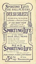 1910-11 Sporting Life M116 #NNO Warren Miller Back