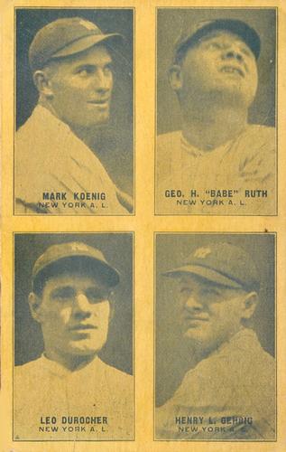 1929-30 Exhibits Four-in-One W463-1 #NNO Mark Koenig /  Babe Ruth / Leo Durocher / Lou Gehrig Front