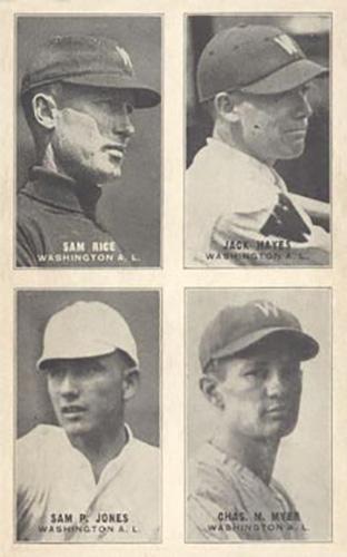 1929-30 Exhibits Four-in-One W463-1 #NNO Sam Rice / Jack Hayes / Sam P. Jones / Buddy M. Myer Front