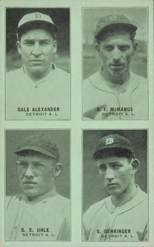 1931-32 Exhibits Four-in-One W463-2 #NNO Dale Alexander / Marty McManus / George E. Uhle / Charlie Gehringer Front
