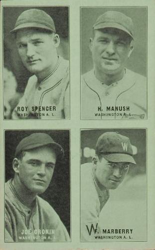 1931-32 Exhibits Four-in-One W463-2 #NNO Roy Spencer / Heinie Manush / Joe Cronin / Fred Marberry Front