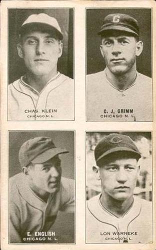 1934 Exhibits Four-in-One W463-4 #NNO Charles Klein / C.J. Grimm / Woody English / Lon Warneke Front