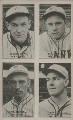 1934 Exhibits Four-in-One W463-4 #NNO Blondy Ryan / Bill Terry / Carl Hubbell / Mel Ott Front