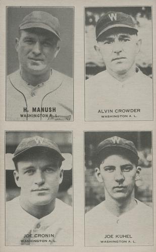 1934 Exhibits Four-in-One W463-4 #NNO Heinie Manush / Alvin Crowder / Joe Cronin / Joe Kuhel Front