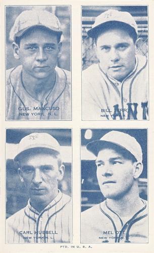 1936 Exhibits Four-in-One (W463-6) #NNO Gus Mancuso / Bill Terry / Carl Hubbell / Mel Ott Front