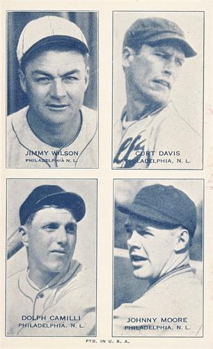 1936 Exhibits Four-in-One (W463-6) #NNO Jimmie Wilson / Curt Davis / Dolph Camilli / Johnny Moore Front
