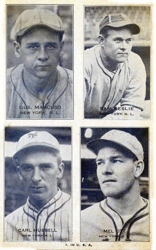 1937 Exhibits Four-in-One W463-7 #NNO Gus Mancuso / Sam Leslie / Carl Hubbell / Mel Ott Front