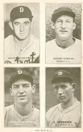 1937 Exhibits Four-in-One W463-7 #NNO Mickey Cochrane / Goose Goslin / Linwood Rowe / Charlie Gehringer Front