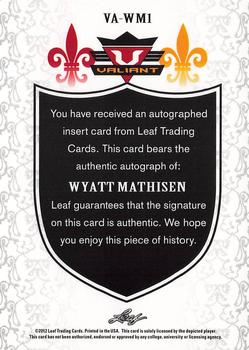 2012 Leaf Valiant Draft #VA-WM1 Wyatt Mathisen Back
