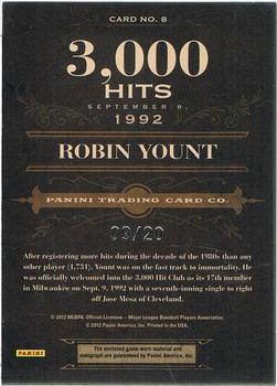 2011 Panini Prime Cuts - Auto Biography Materials #8 Robin Yount Back