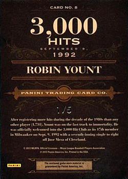 2011 Panini Prime Cuts - Auto Biography Materials Prime #8 Robin Yount Back
