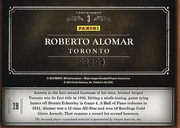 2011 Panini Prime Cuts - Emblems of the Hall Materials #3 Roberto Alomar Back