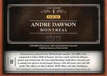 2011 Panini Prime Cuts - Emblems of the Hall Materials Signatures #4 Andre Dawson Back