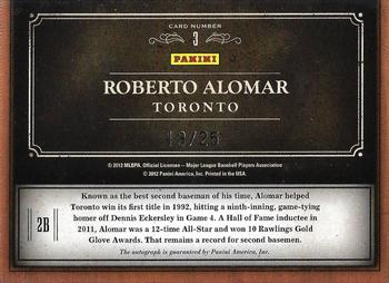 2011 Panini Prime Cuts - Emblems of the Hall Signatures #3 Roberto Alomar Back