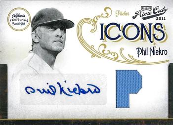 2011 Panini Prime Cuts - Icons Jersey Position Signatures #28 Phil Niekro Front