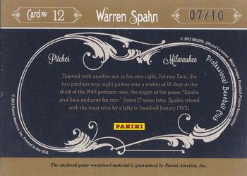 2011 Panini Prime Cuts - Icons Materials Trios #12 Warren Spahn Back