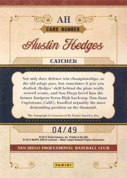2011 Panini Prime Cuts - Prospect Signatures Gold #AH Austin Hedges Back