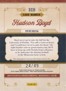 2011 Panini Prime Cuts - Prospect Signatures Gold #HB Hudson Boyd Back