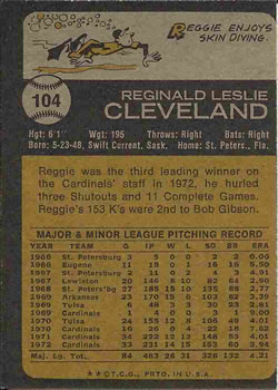 1973 Topps #104 Reggie Cleveland Back