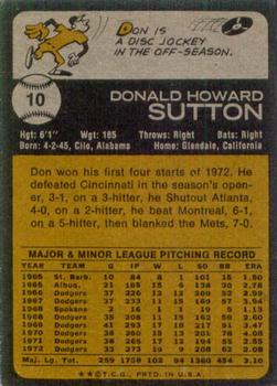 1973 Topps #10 Don Sutton Back