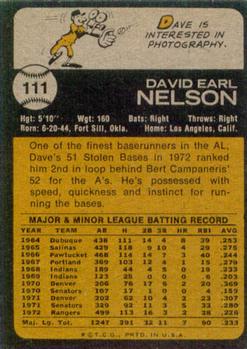 1973 Topps #111 Dave Nelson Back