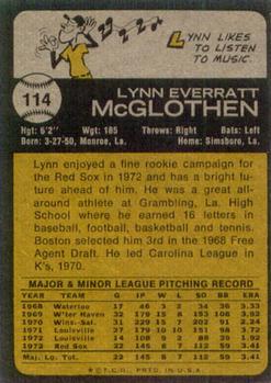 1973 Topps #114 Lynn McGlothen Back