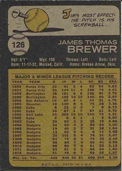 1973 Topps #126 Jim Brewer Back