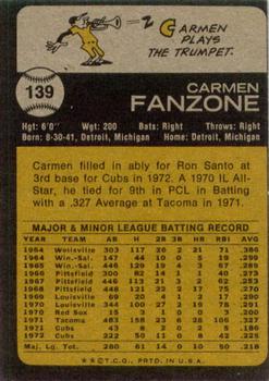 1973 Topps #139 Carmen Fanzone Back