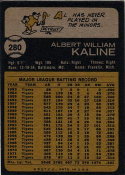 1973 Topps #280 Al Kaline Back