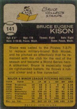 1973 Topps #141 Bruce Kison Back
