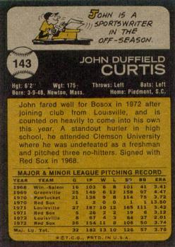 1973 Topps #143 John Curtis Back
