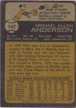 1973 Topps #147 Mike Anderson Back