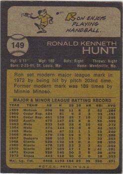 1973 Topps #149 Ron Hunt Back