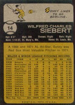 1973 Topps #14 Sonny Siebert Back